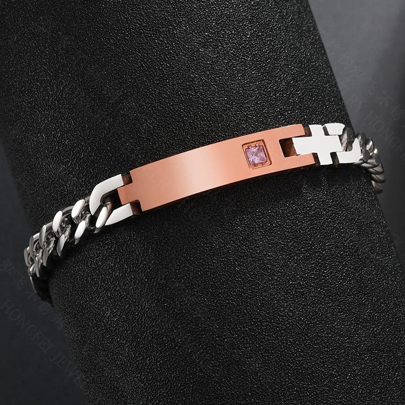 Lettering Bracelet Stainless Steel Chain Diamond Couple Id Bracelet