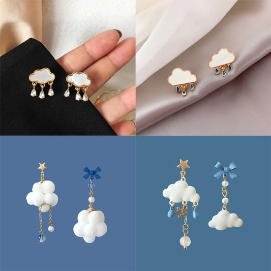 Japan And South Korea Fashion Earrings Cloud Raindrops Pendant Rhinestone Resin Stud Earrings Wholesale