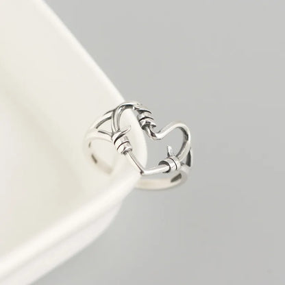 Japanese And Korean Version Of 925 Sterling Silver Ins Wind Handmade Love Heart-Shaped Ring Design Sense Net Red Ring