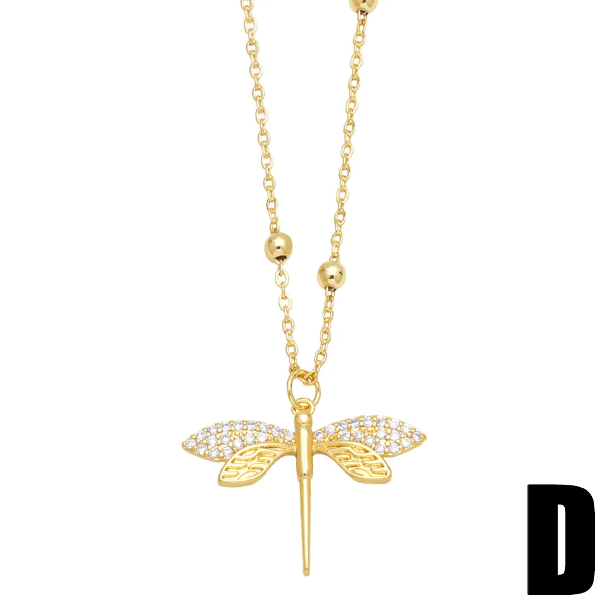 Japanese Style Dragonfly Copper Plating Inlay Zircon 18k Gold Plated Pendant Necklace