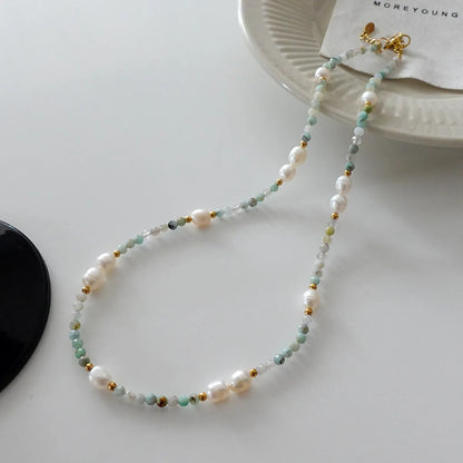 Japanese Style Geometric Natural Stone Freshwater Pearl Necklace In Bulk