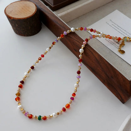 Japanese Style Geometric Natural Stone Freshwater Pearl Necklace In Bulk