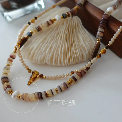 Japanese Style Geometric Natural Stone Freshwater Pearl Necklace In Bulk