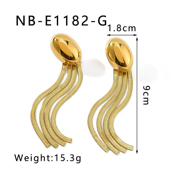 Jellyfish Shaped Tassel Chain Earrings For Women Stainless Steel 18K Gold Vacuum Plated In Furnace With Geometric Design
