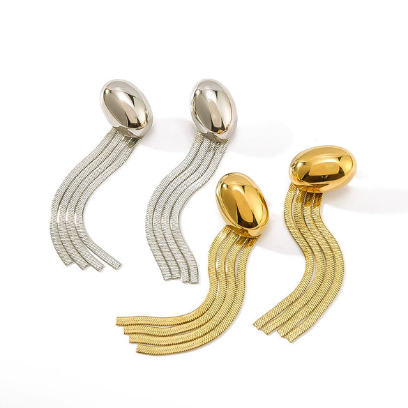 Jellyfish Shaped Tassel Chain Earrings For Women Stainless Steel 18K Gold Vacuum Plated In Furnace With Geometric Design