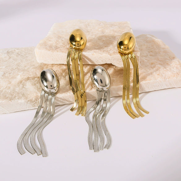 Jellyfish Shaped Tassel Chain Earrings For Women Stainless Steel 18K Gold Vacuum Plated In Furnace With Geometric Design