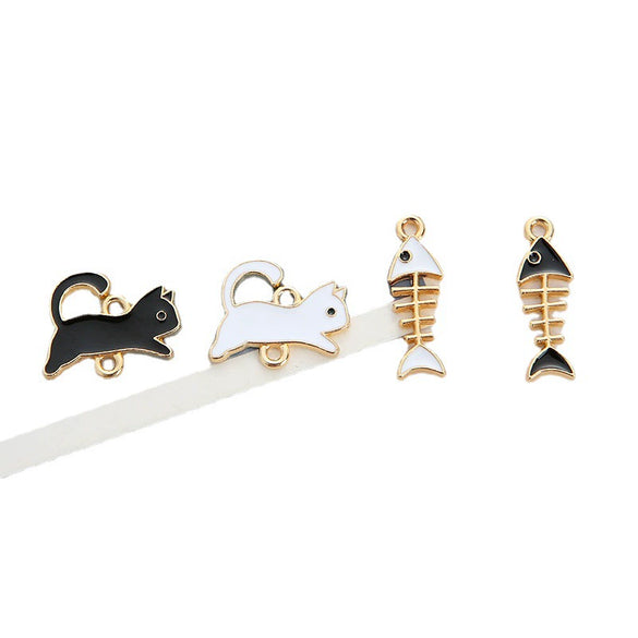 Jewelry Accessories Alloy Electroplated Double Hanging Cat Fish Bones Pendant Earrings