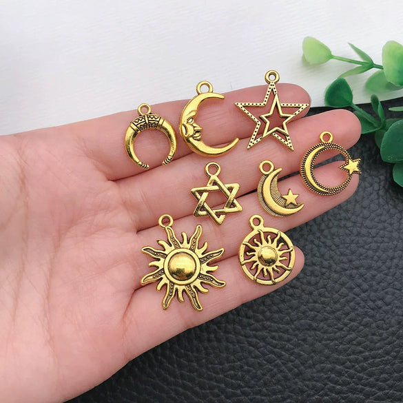 Jewelry Accessories Alloy Mixed Sun Moon Star Natural Style Electroplating Diy Bracelet Necklace Earrings Pendant