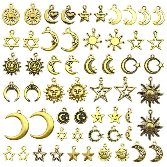 Jewelry Accessories Alloy Mixed Sun Moon Star Natural Style Electroplating Diy Bracelet Necklace Earrings Pendant