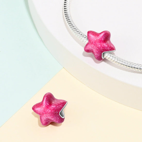 Jewelry Accessories Bracelet Pink Star Beads 925 Silver Plated Dripping Oil