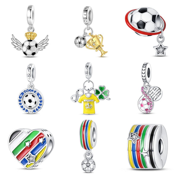 Jewelry Accessories Bracelet 925 Silver Cupronickel Plated Lucky Football Hanging Beads Dripping Oil Design