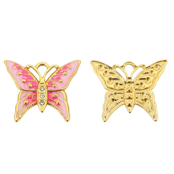 Jewelry Accessories Butterfly Pendant Dripping Oil Stainless Steel Love Pattern Diy Handmade Necklace Accessory