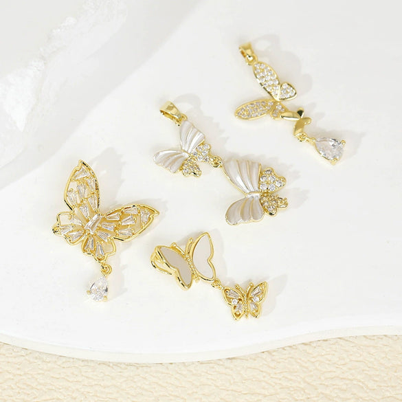 Jewelry Accessories Butterfly Pendant Earrings Necklace Copper Electroplated Micropaved Zircon Animals Zodiac Cartoon Style