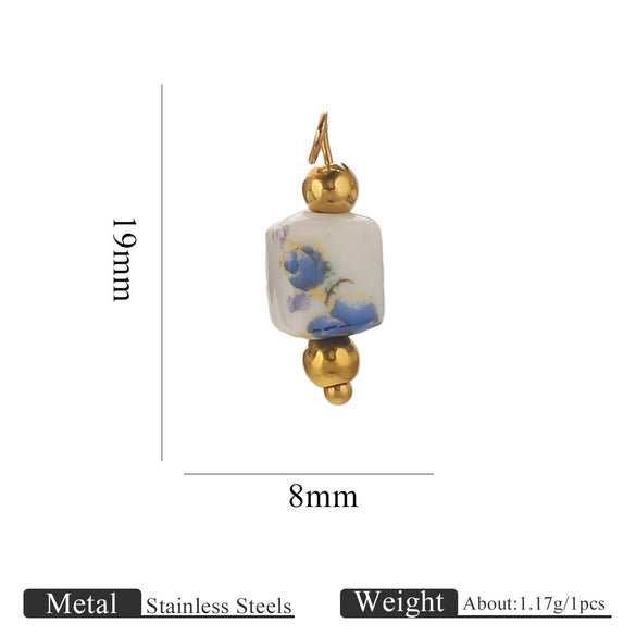 Jewelry Accessories Ceramic Pendant Stainless Steel Handmade Totem Curved Needle Earrings
