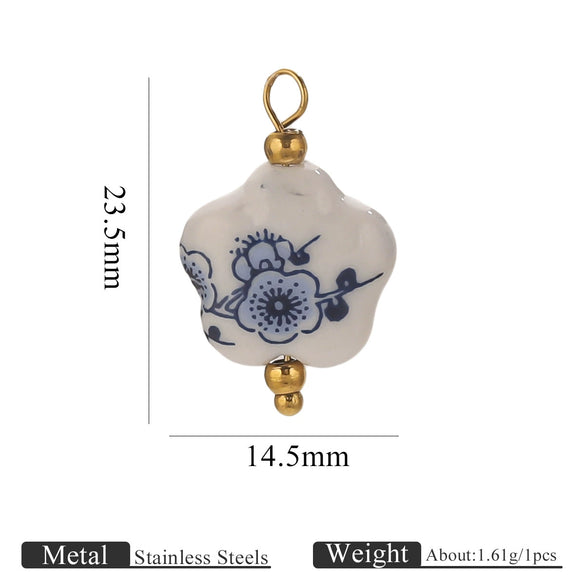 Jewelry Accessories Ceramic Pendant Stainless Steel Handmade Totem Curved Needle Earrings