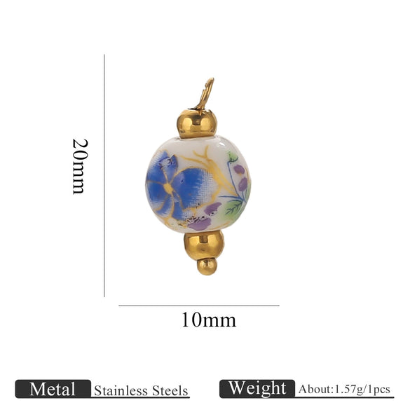 Jewelry Accessories Ceramic Pendant Stainless Steel Handmade Totem Curved Needle Earrings
