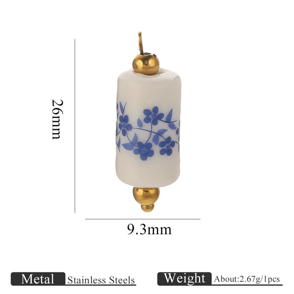 Jewelry Accessories Ceramic Pendant Stainless Steel Handmade Totem Curved Needle Earrings