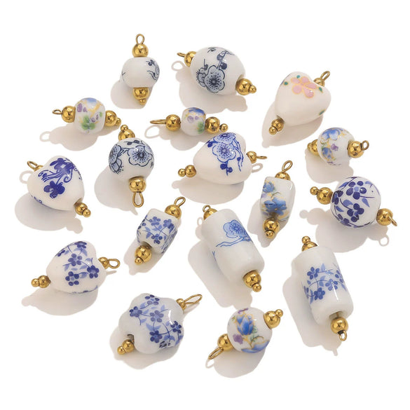 Jewelry Accessories Ceramic Pendant Stainless Steel Handmade Totem Curved Needle Earrings