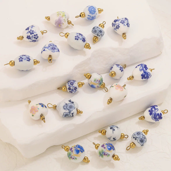 Jewelry Accessories Ceramic Pendant Stainless Steel Handmade Totem Curved Needle Earrings
