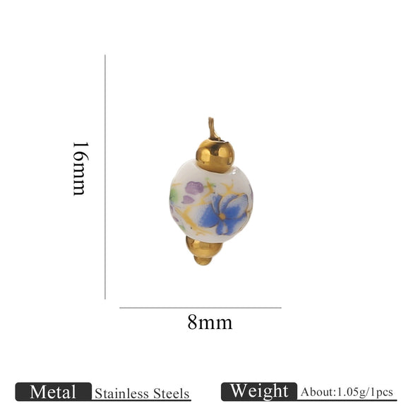 Jewelry Accessories Ceramic Pendant Stainless Steel Handmade Totem Curved Needle Earrings
