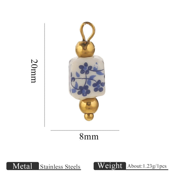 Jewelry Accessories Ceramic Pendant Stainless Steel Handmade Totem Curved Needle Earrings