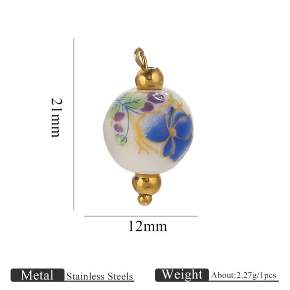 Jewelry Accessories Ceramic Pendant Stainless Steel Handmade Totem Curved Needle Earrings