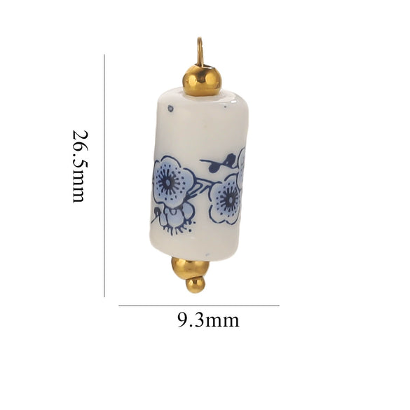 Jewelry Accessories Ceramic Pendant Stainless Steel Handmade Totem Curved Needle Earrings