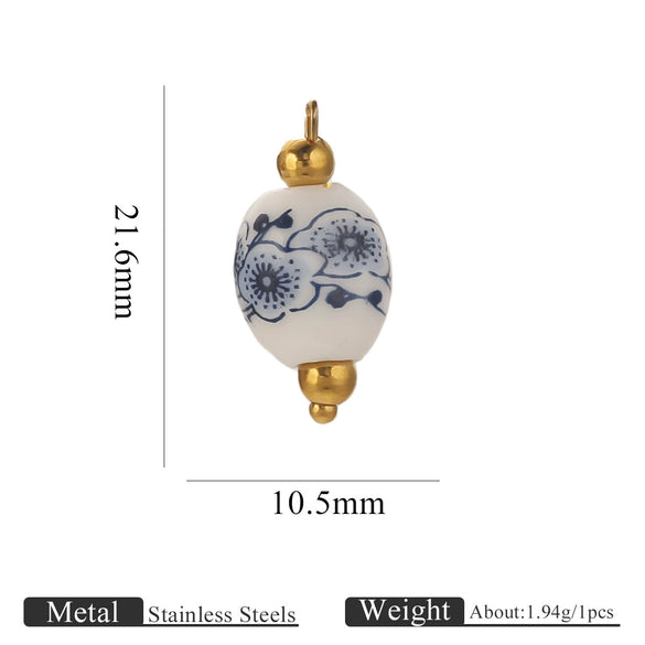 Jewelry Accessories Ceramic Pendant Stainless Steel Handmade Totem Curved Needle Earrings