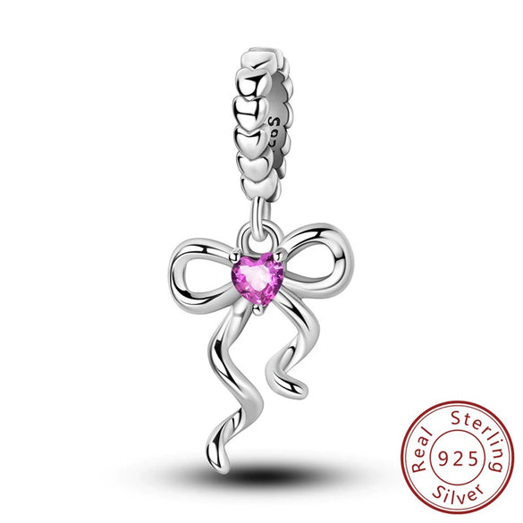 Jewelry Accessories Charm Bracelet 925 Sterling Silver Love Bow Ribbon Pendant Dripping Oil Design