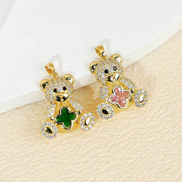 Jewelry Accessories Copper Animals Zodiac Cartoon Style Electroplated Fourleaf Flower Bear Necklace And Earrings