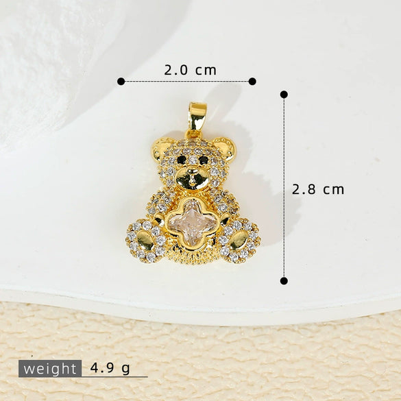 Jewelry Accessories Copper Animals Zodiac Cartoon Style Electroplated Fourleaf Flower Bear Necklace And Earrings