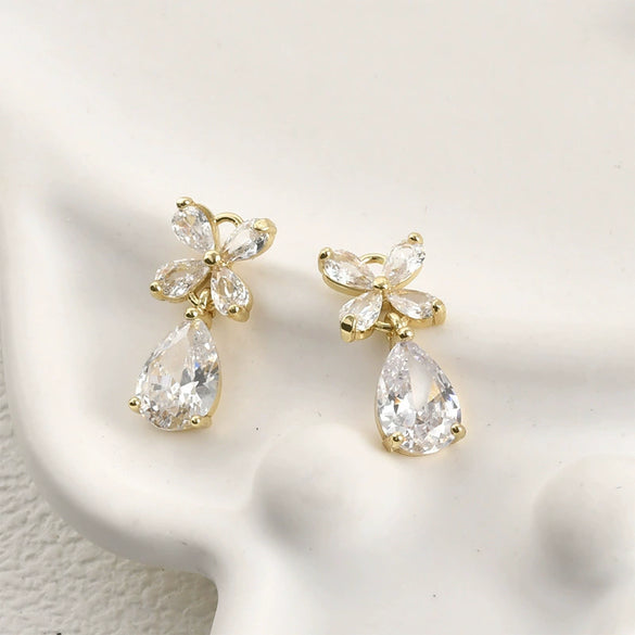 Jewelry Accessories Copper Bow Fourleaf Flower Water Drop Pendant Electroplated Light Luxury Style