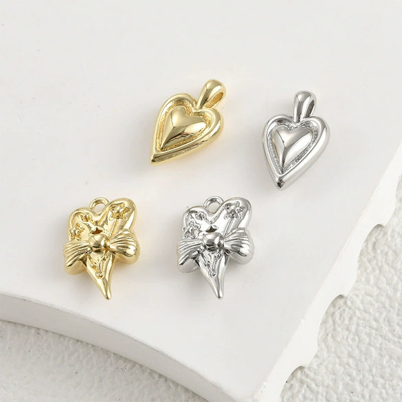 Jewelry Accessories Copper Bow Heart Pendant Electroplated Diy Handmade