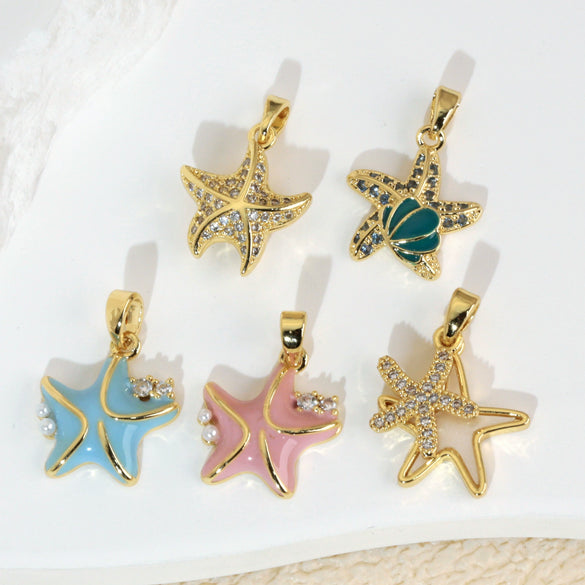 Jewelry Accessories Copper Electroplated Starfish Fivepointed Star Animal Style Necklace Pendant For Women