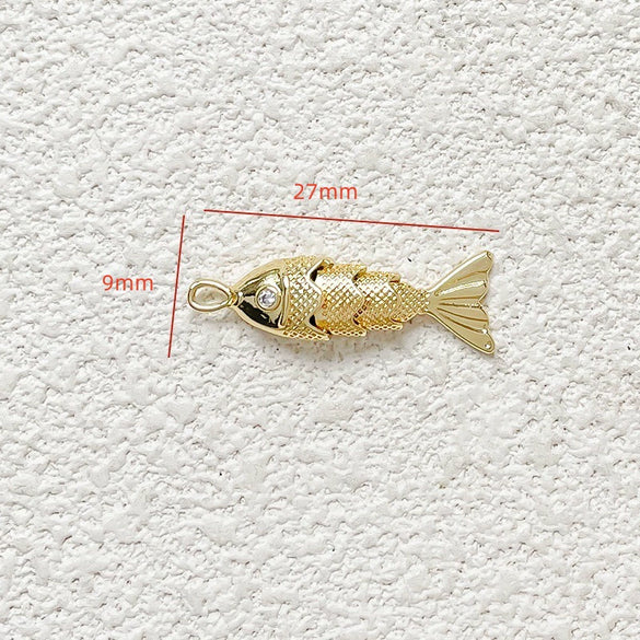 Jewelry Accessories Copper Geometric Fish Koi Pendant Electroplated With Lines Pattern Diy Handmade