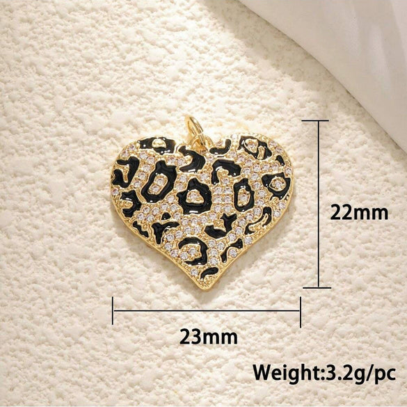 Jewelry Accessories Copper Goldplated Heart Pendant With Leopard Print And Colorpreserving Electroplating