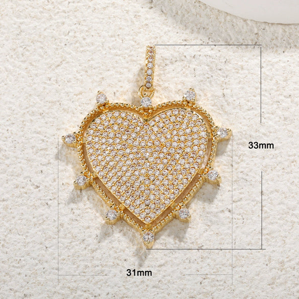 Jewelry Accessories Copper Goldplated Zircon Heart Pendant Light Luxury Cut Out