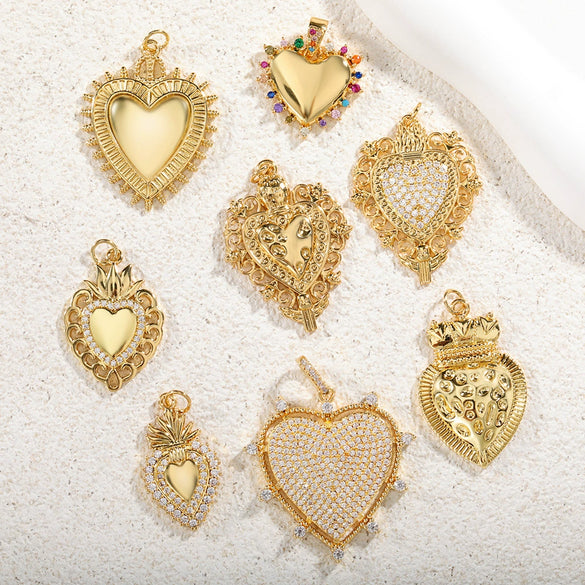 Jewelry Accessories Copper Goldplated Zircon Heart Pendant Light Luxury Cut Out