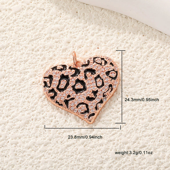 Jewelry Accessories Copper Heart Shape Pendant With Oil Drop Enamel And Leopard Love Design Electroplated