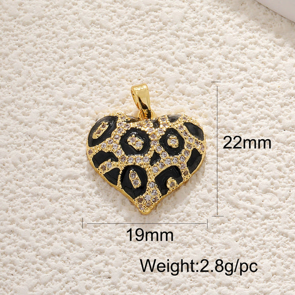 Jewelry Accessories Copper Heart Shape Pendant With Oil Drop Enamel And Leopard Love Design Electroplated