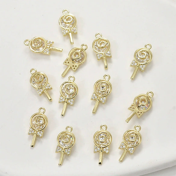 Jewelry Accessories Copper 14K Gold Color Plated Zircon Lollipop Pendant Electroplated