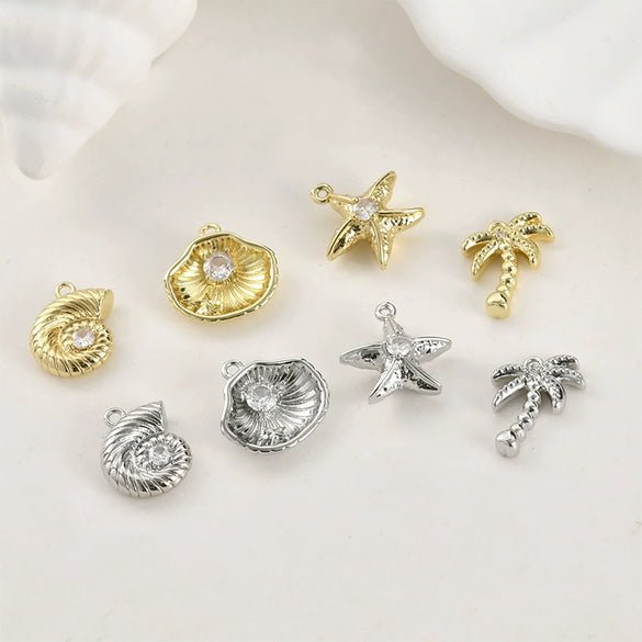 Jewelry Accessories Copper 14K Goldplated Oceanthemed Shell Starfish Coconut Tree Zircon Inlaid Diy Handmade