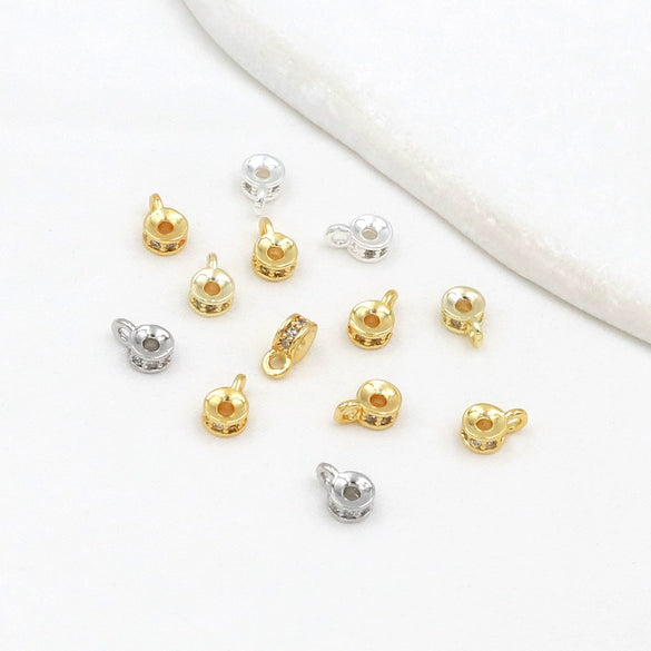 Jewelry Accessories Copper 14K Goldplated Zircon Ring With Hanging Beads Threeway Gasket Electroplating Versatile Minimalist