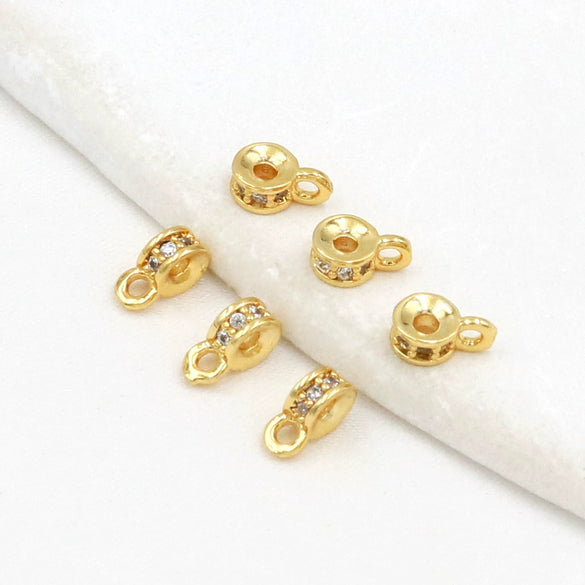 Jewelry Accessories Copper 14K Goldplated Zircon Ring With Hanging Beads Threeway Gasket Electroplating Versatile Minimalist