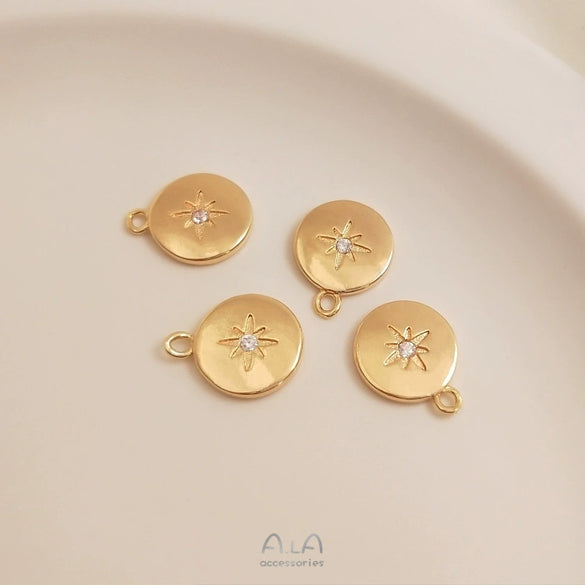 Jewelry Accessories Copper Pendant Handmade Inlaid Zircon With Hirback Pattern 14K Gold Plated