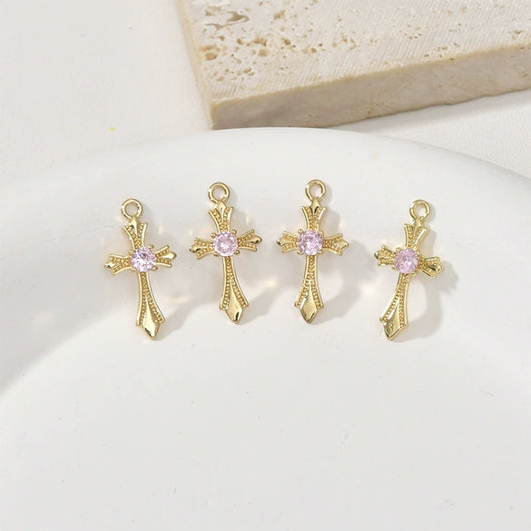 Jewelry Accessories Copper Retro Cross Flower Zircon Electroplating Color Resistant Pendant Bracelet Necklace Earrings