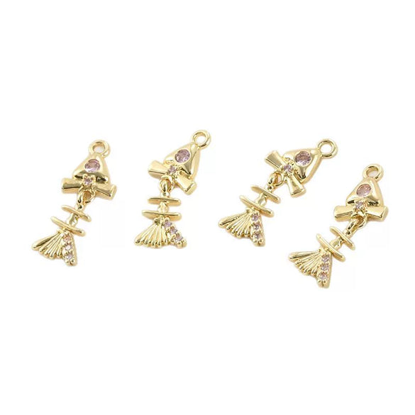 Jewelry Accessories Copper Small Fish Bone Pendant Electroplated With Fine Powder Zirconium And Pearl For Diy