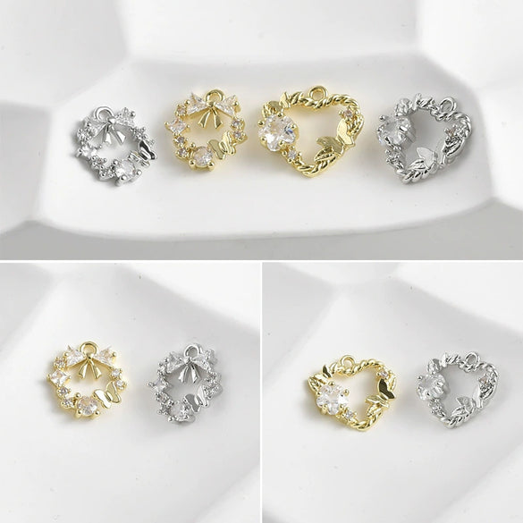 Jewelry Accessories Copper Sweet Bow Set Zircon Wreath Twisted Butterfly Love Pendant Electroplated