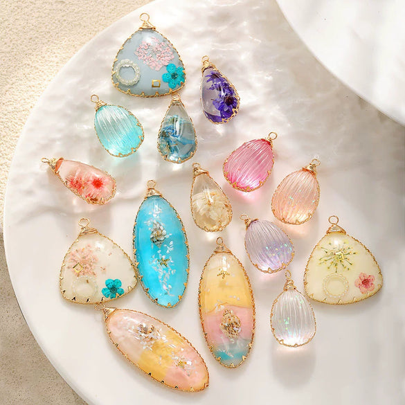 Jewelry Accessories Copper Wire Edge Conch Real Dried Flower Pendant Glue