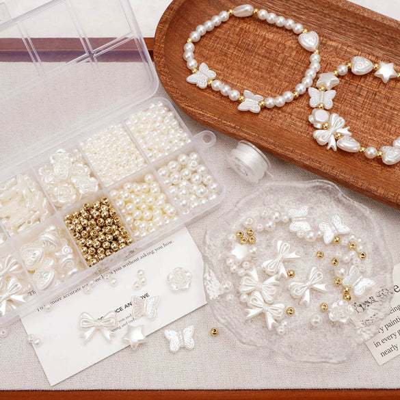 Jewelry Accessories Diy Handmade Loose Beads Imitation Pearl Beaded Bracelet Material With Love Pattern And Round Beads Style